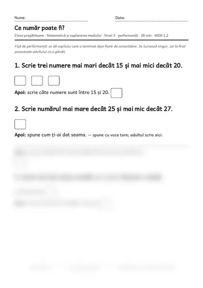 Prima pagină a fișei „Ce număr poate fi?”, clasa pregătitoare, nivelul 3