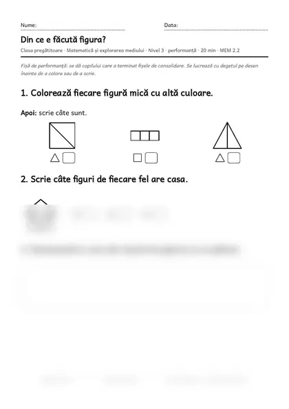 Prima pagină a fișei „Din ce e făcută figura?”, clasa pregătitoare, nivelul 3